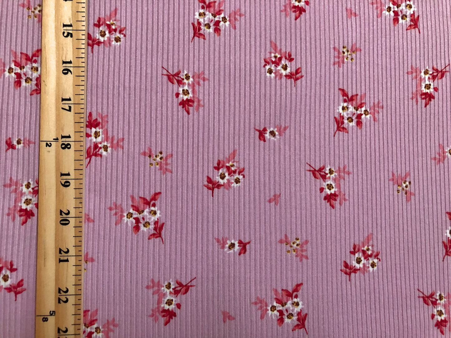 Pink Red White Brown Flowers Rayon Spandex Rib 2X2 Print Fabric