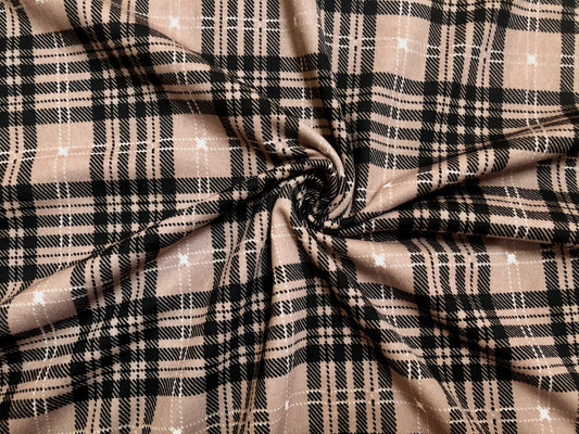 Black Mocha Plaid Techno Crepe Print Fabric