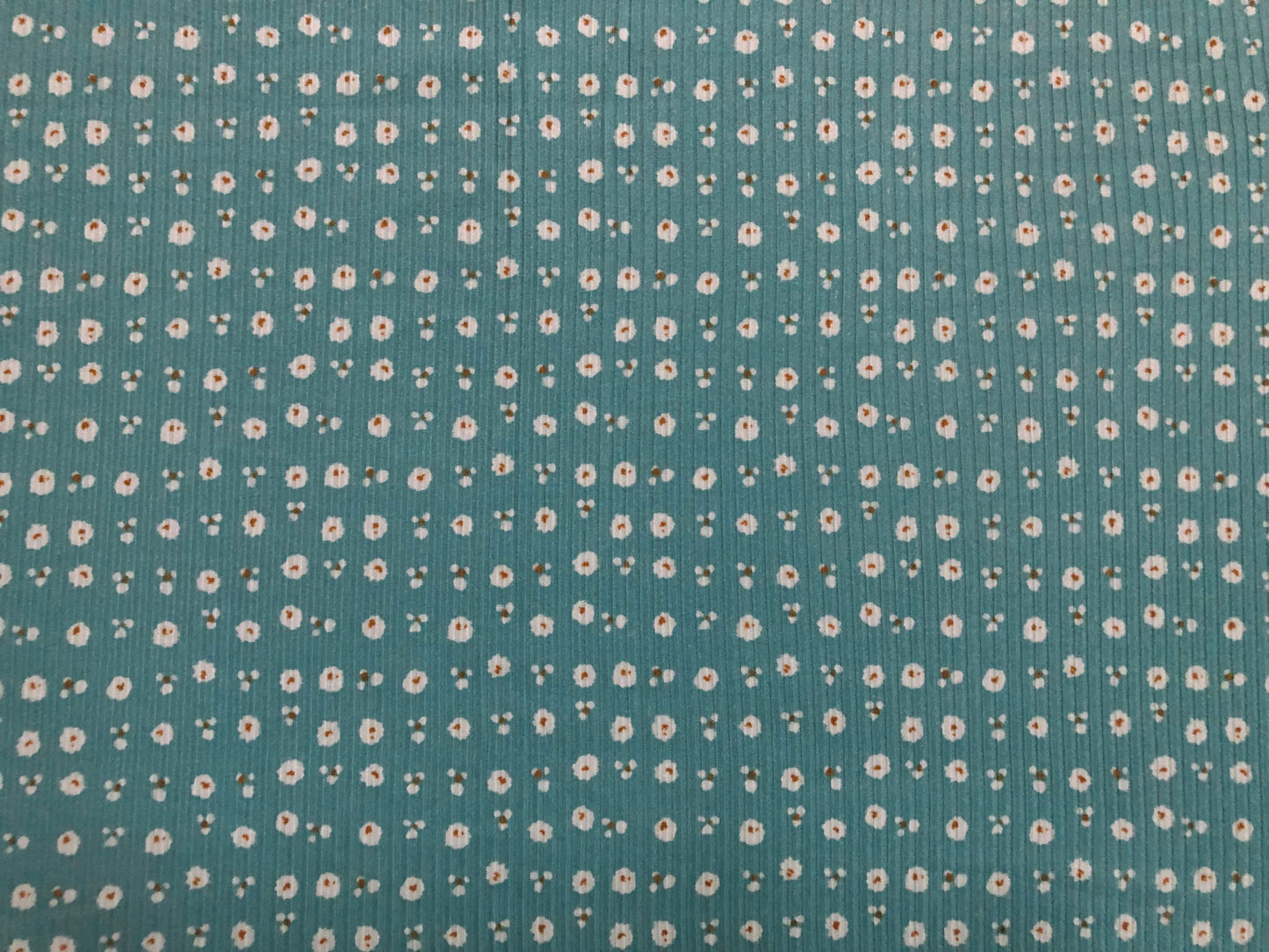 Cyan Blue White Rust 1/8" Flowers Rayon Spandex Rib 2X2 Print Fabric