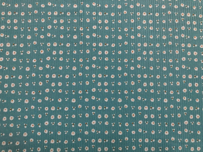 Cyan Blue White Rust 1/8" Flowers Rayon Spandex Rib 2X2 Print Fabric