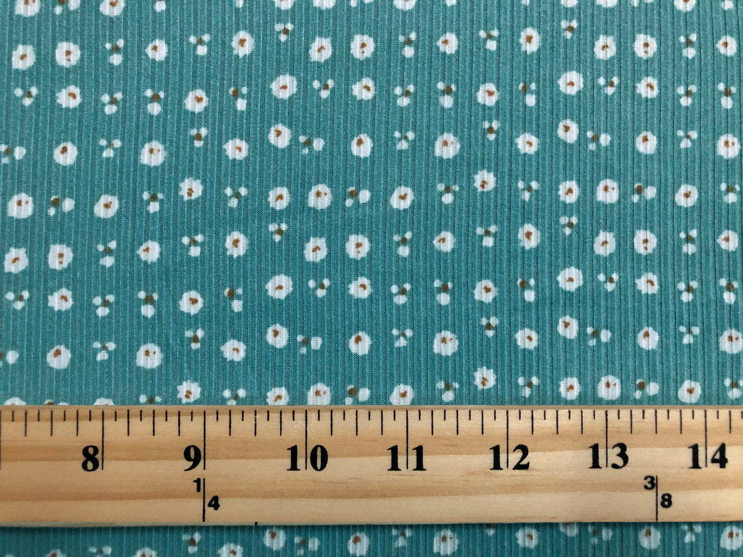 Cyan Blue White Rust 1/8" Flowers Rayon Spandex Rib 2X2 Print Fabric