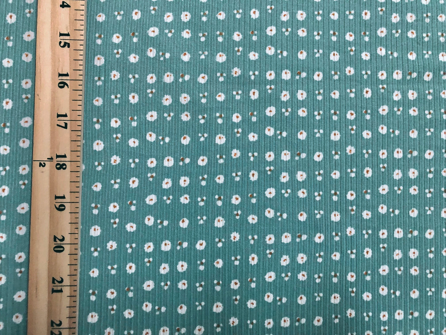 Cyan Blue White Rust 1/8" Flowers Rayon Spandex Rib 2X2 Print Fabric