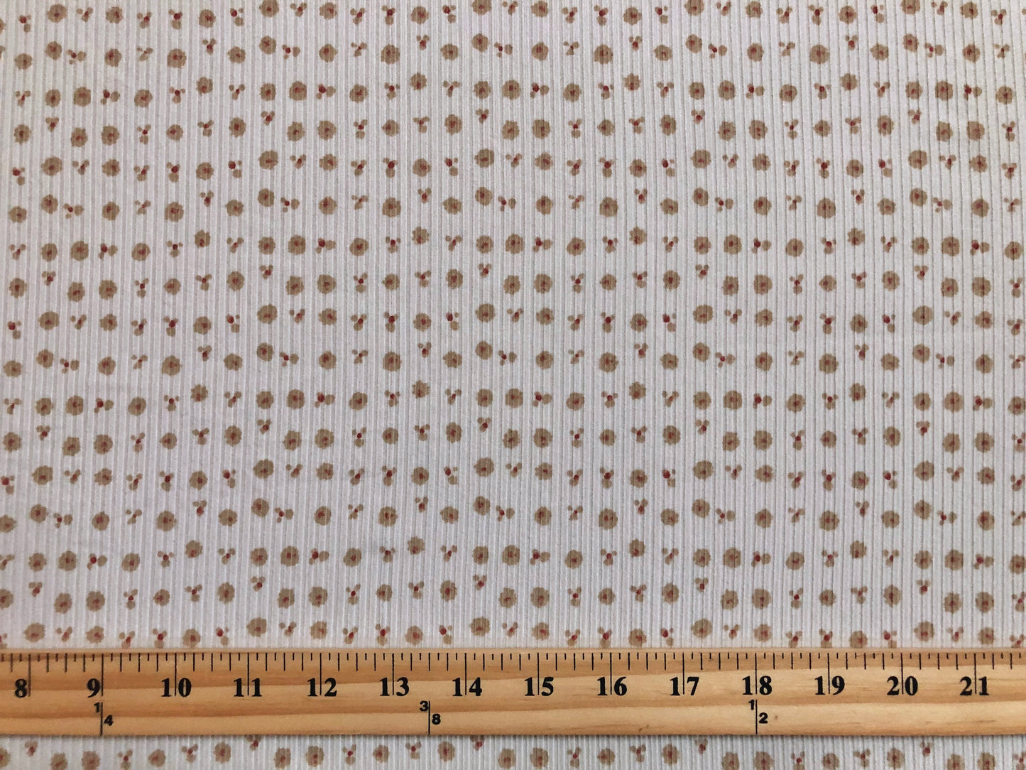 Ivory Taupe Mauve 1/8" Flowers Rayon Spandex Rib 2X2 Print Fabric