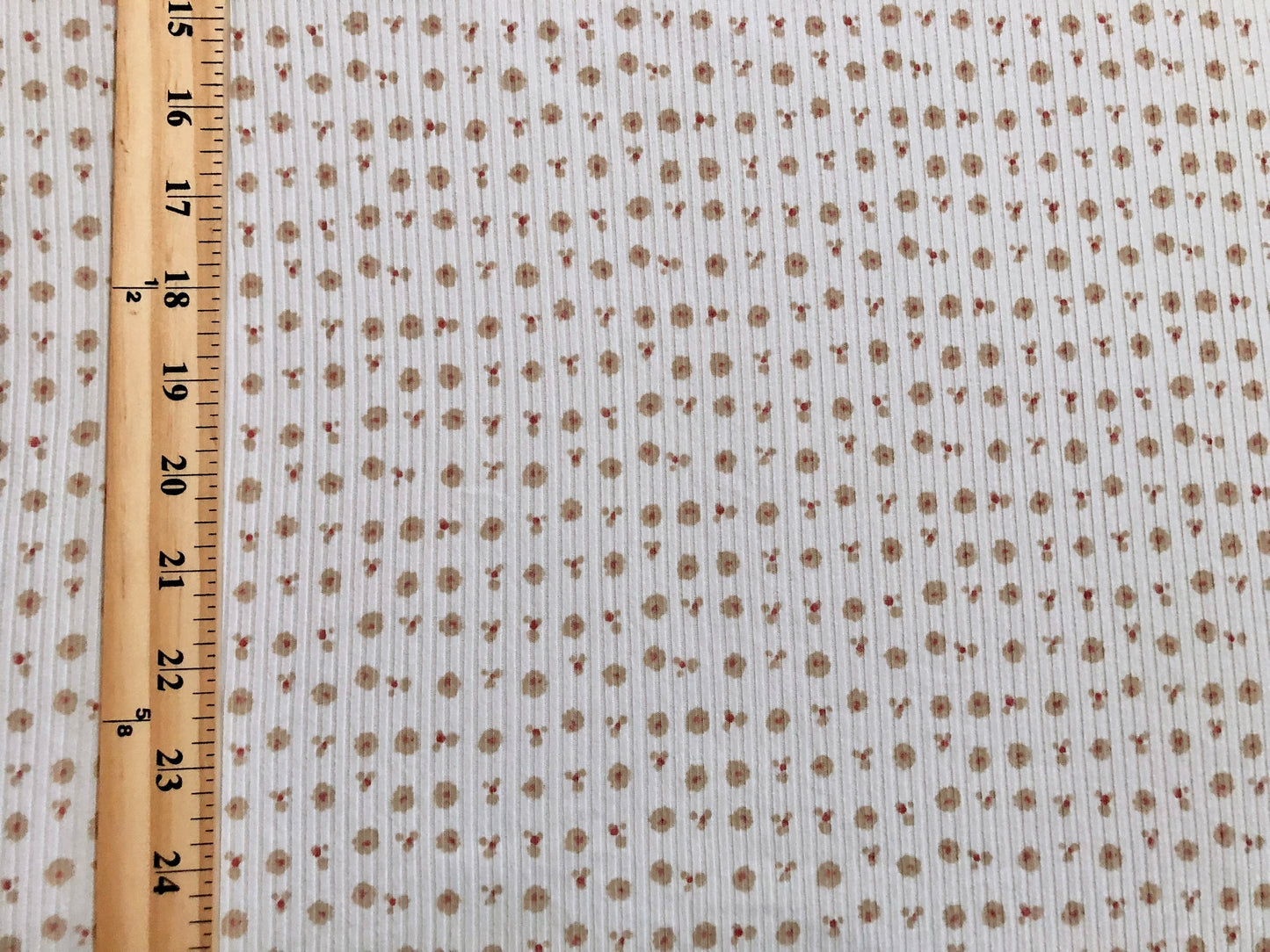 Ivory Taupe Mauve 1/8" Flowers Rayon Spandex Rib 2X2 Print Fabric