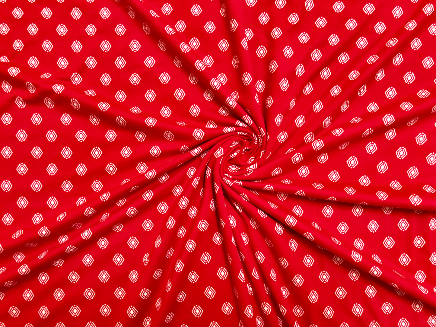 Red White Diamonds DTY Double Brushed Jersey Print Fabric