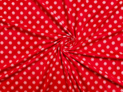 Red White Diamonds DTY Double Brushed Jersey Print Fabric