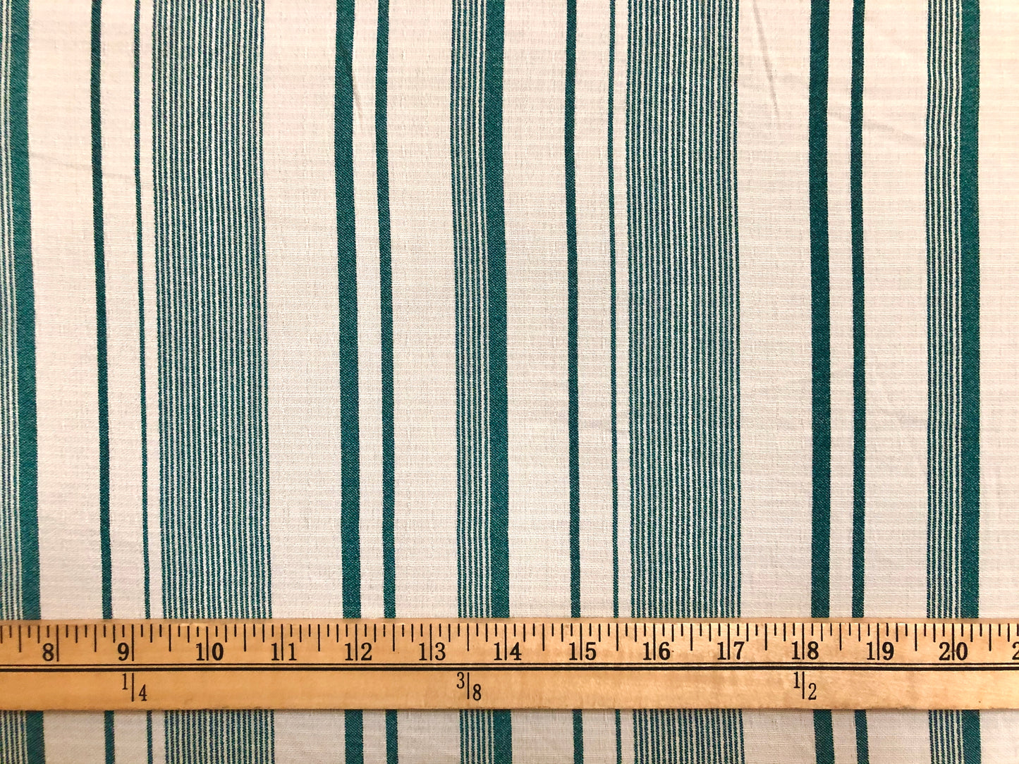 Ivory Hunter Green Stripes Poly Linen Fabric