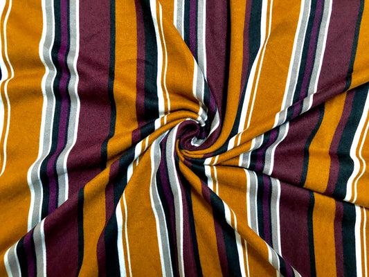 Hacci Sweater Fabric-Ginger Maroon Black White Stripes-HSPR021-Sold by the Yard-Sweater Fabric