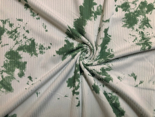 Soft Rib Knit Tie-Dye – Ivory & Forest Green-4 Way Stretch-60" Wide-Poly/Rayon/Spandex, Sold by the Yard (PRRTD04)