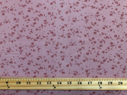 Pink Mauve 1/2" Roses Rayon Spandex Rib 2X1 Print Fabric