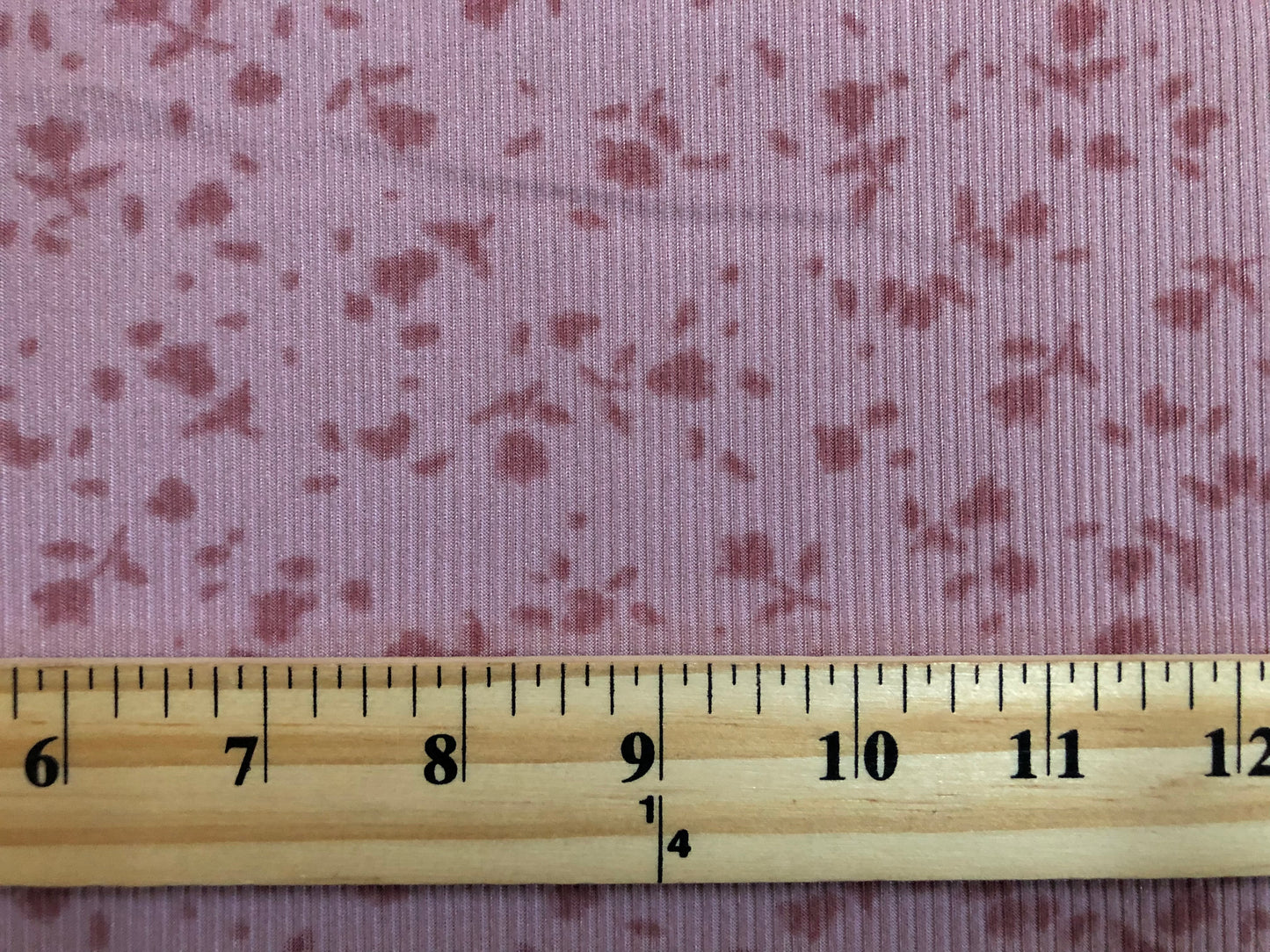 Pink Mauve 1/2" Roses Rayon Spandex Rib 2X1 Print Fabric