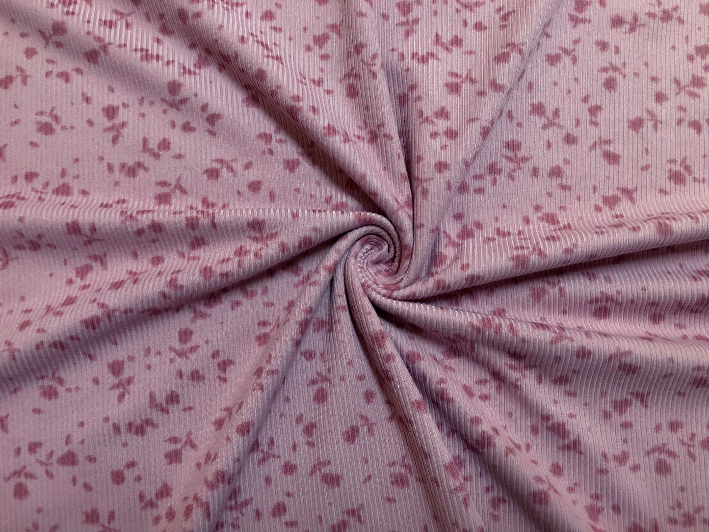 Pink Mauve 1/2" Roses Rayon Spandex Rib 2X1 Print Fabric