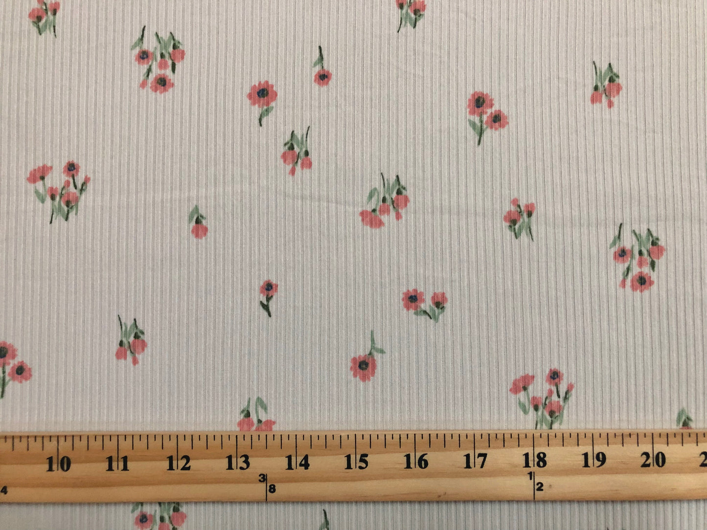 Ivory Pink Green 3/4" Sunflowers Rayon Spandex Rib 2X2 Print Fabric