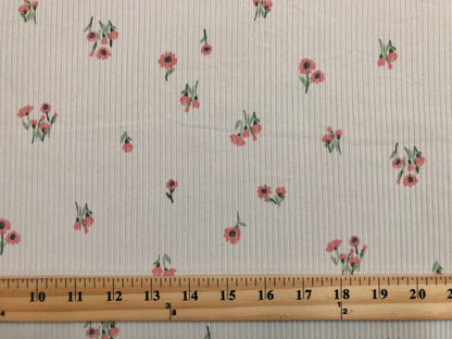 Ivory Pink Green 3/4" Sunflowers Rayon Spandex Rib 2X2 Print Fabric