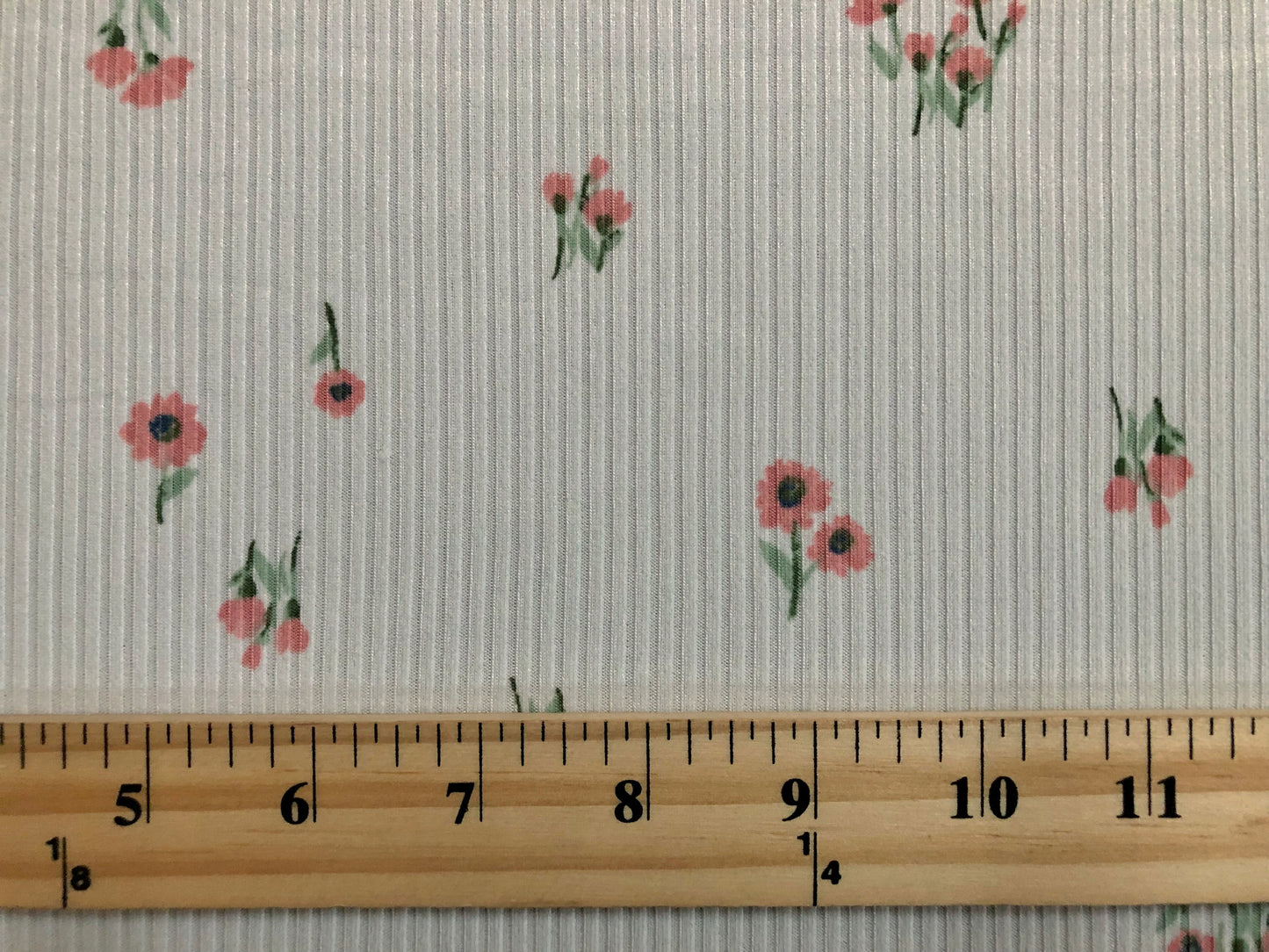 Ivory Pink Green 3/4" Sunflowers Rayon Spandex Rib 2X2 Print Fabric