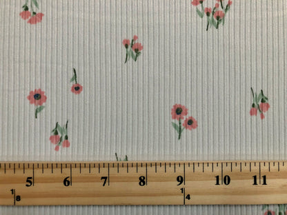 Ivory Pink Green 3/4" Sunflowers Rayon Spandex Rib 2X2 Print Fabric