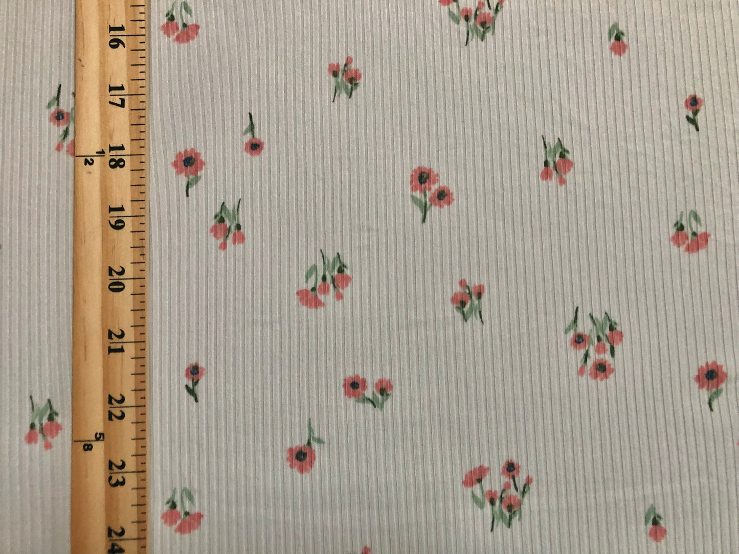 Ivory Pink Green 3/4" Sunflowers Rayon Spandex Rib 2X2 Print Fabric