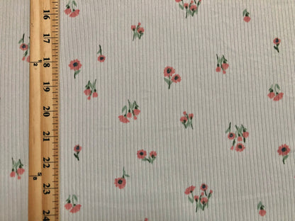 Ivory Pink Green 3/4" Sunflowers Rayon Spandex Rib 2X2 Print Fabric