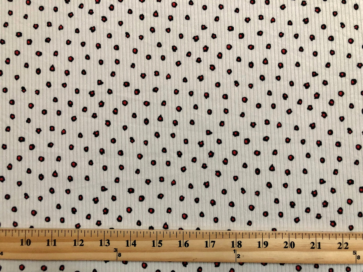 Ivory Black Red Eyeballs Rayon Spandex Rib 2X2 Print Fabric