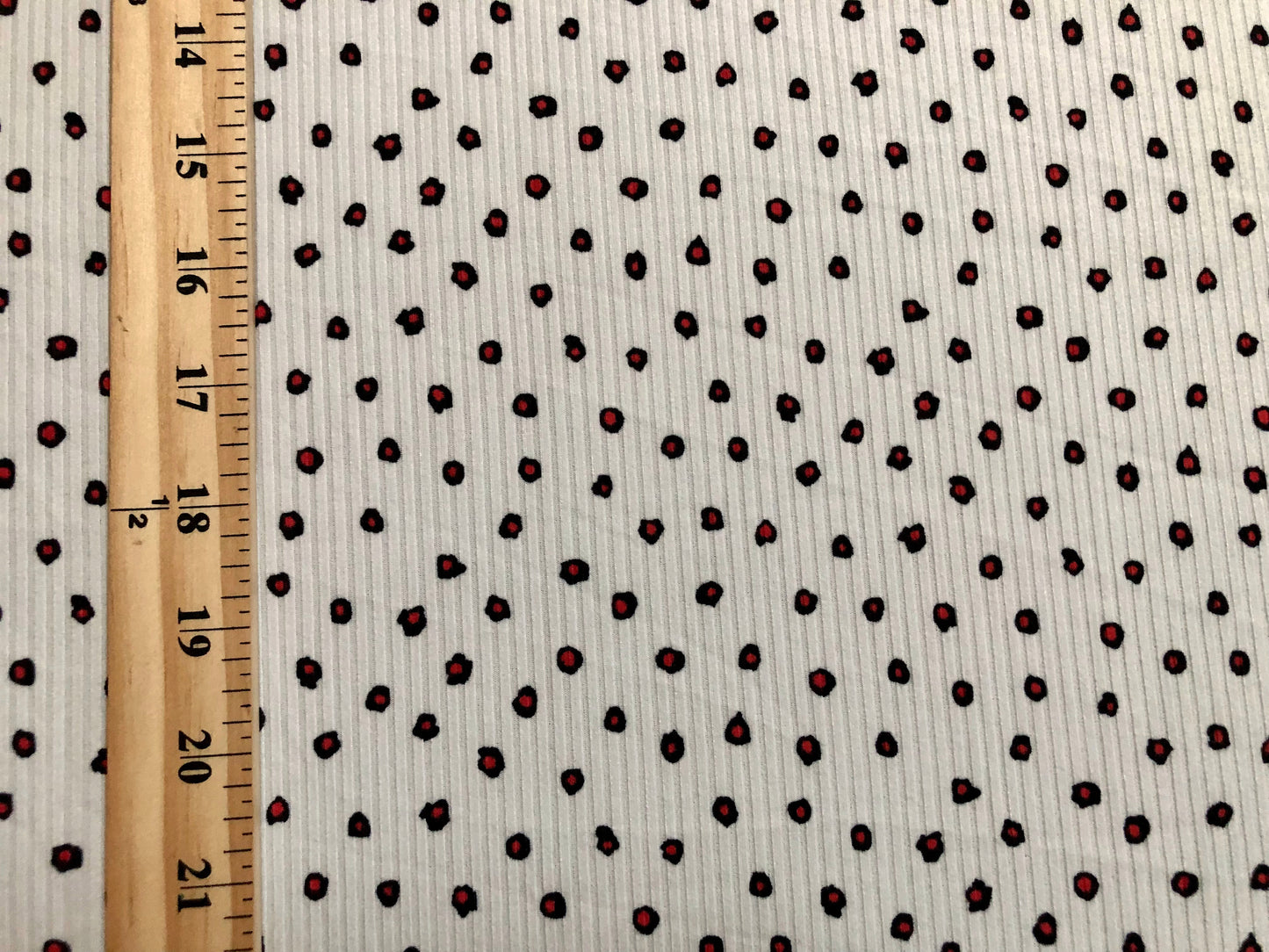 Ivory Black Red Eyeballs Rayon Spandex Rib 2X2 Print Fabric