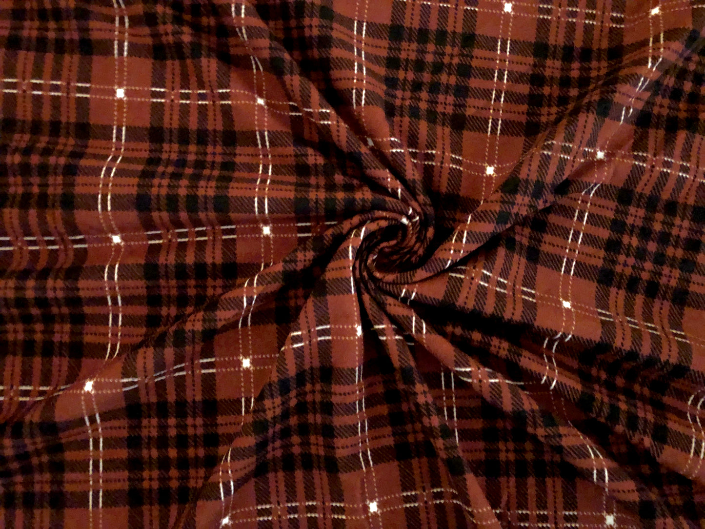 Rust Black Plaid Techno Crepe Print Fabric