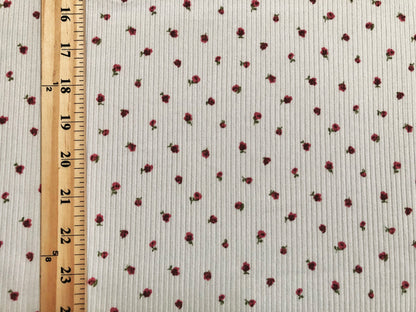 Ivory Red Green 1/4" Roses Rayon Spandex Rib 2X2 Print Fabric