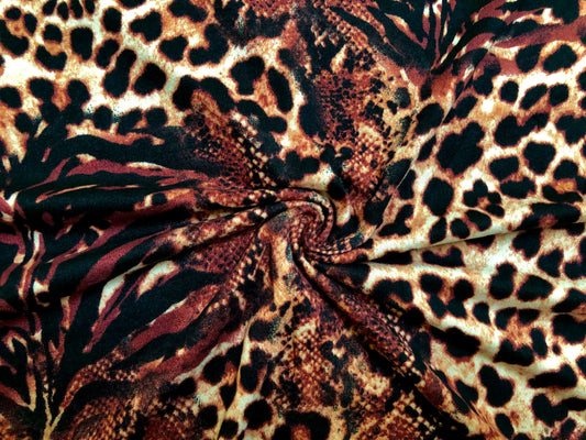 Sweater Knit Printed Fabric-Brown Tiger-Animal Print-HKPR022-Sold by the Yard