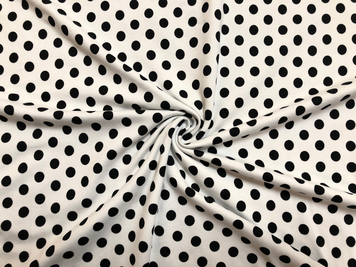 Ivory Black Polka Dots DTY Double Brushed Jersey Print Fabric