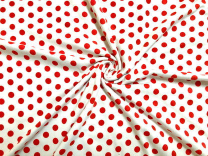 Ivory Red Polka Dots DTY Double Brushed Jersey Print Fabric