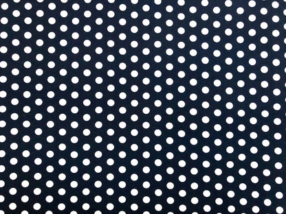 Navy Blue White Polka Dots DTY Double Brushed Jersey Print Fabric