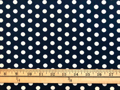 Navy Blue White Polka Dots DTY Double Brushed Jersey Print Fabric