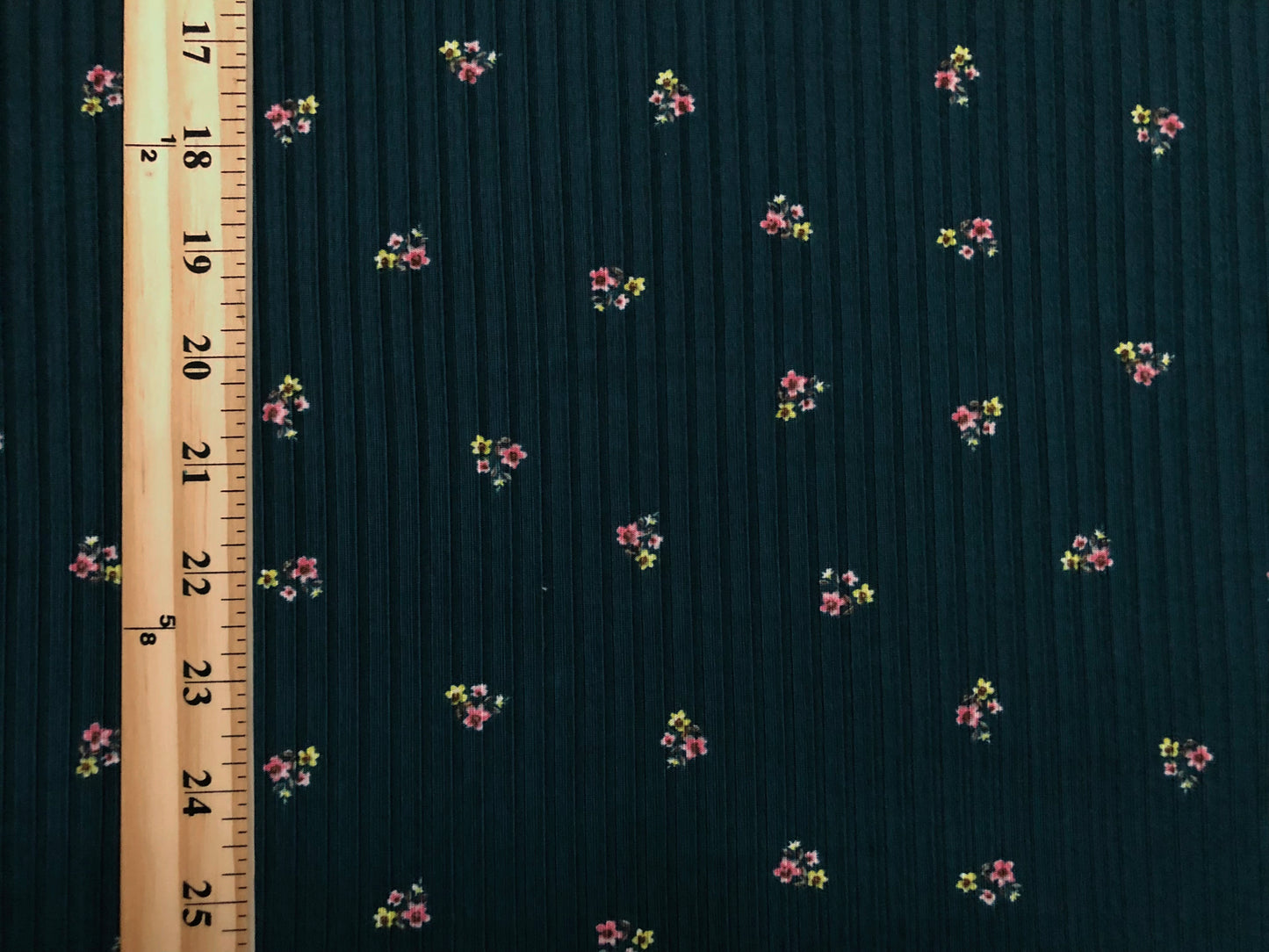 Teal Pink Yellow 1/2" Flowers Rayon Spandex Rib 6X3 Print Fabric