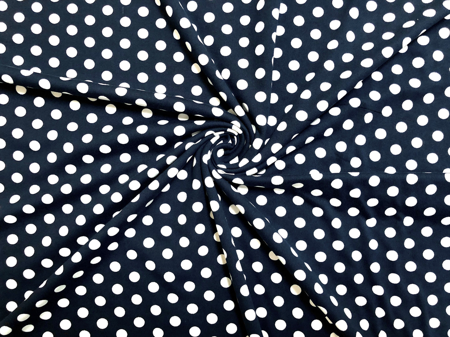 Navy Blue White Polka Dots DTY Double Brushed Jersey Print Fabric