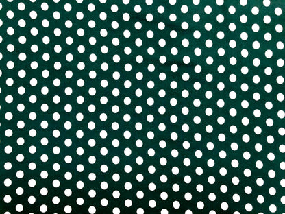 Hunter Green White Polka Dots DTY Double Brushed Jersey Print Fabric