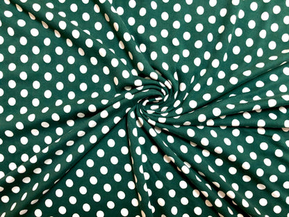 Hunter Green White Polka Dots DTY Double Brushed Jersey Print Fabric