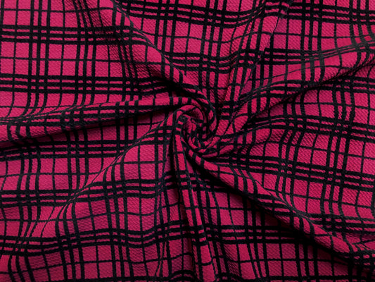 Bullet Knit Fabric-Burgundy Black Velvet Plaid-BPR179-Sold by the Yard