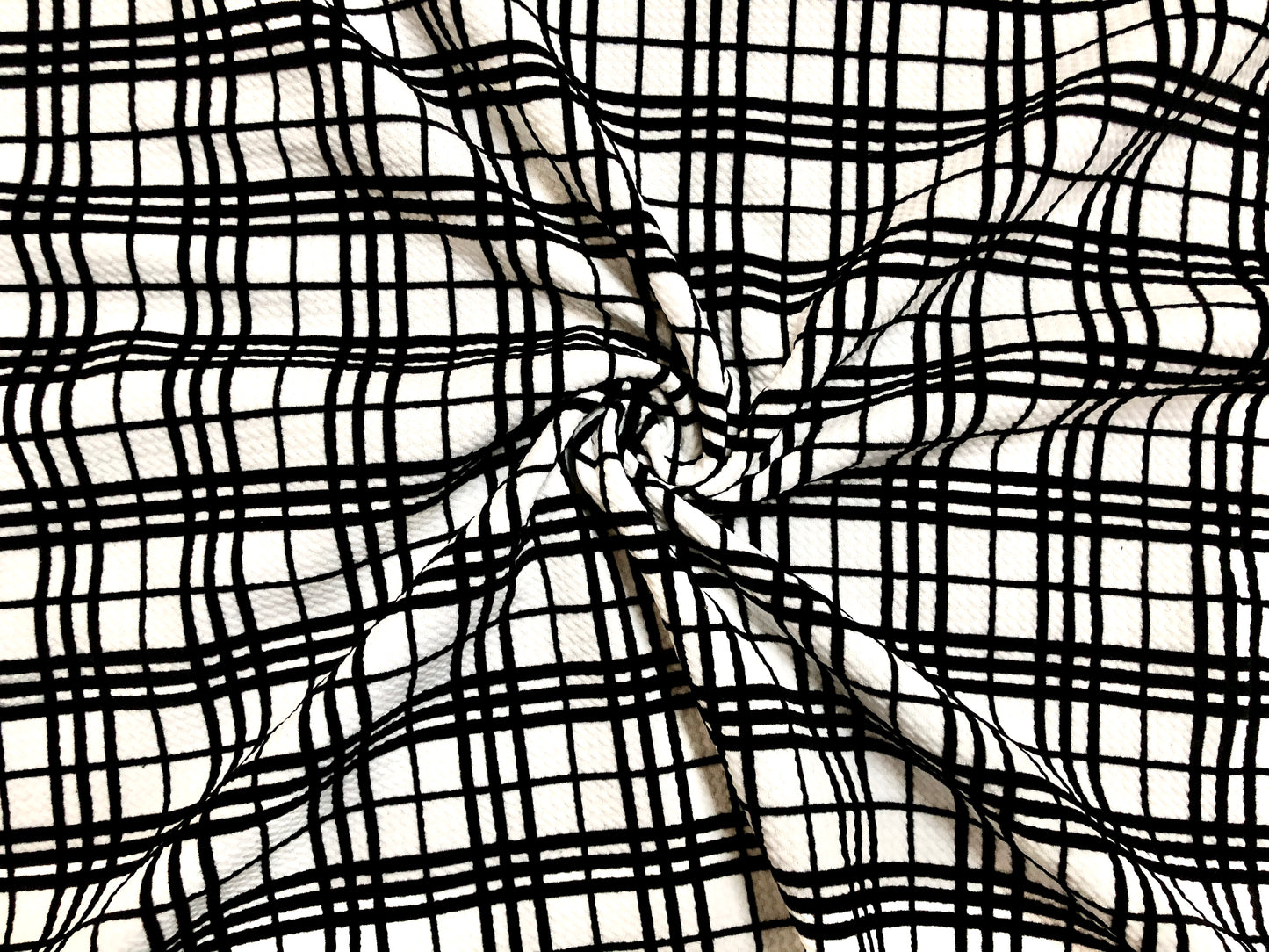 Bullet Knit Fabric-Snow White Black Velvet Plaid -BPR178-Sold by the Yard