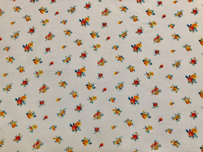 Ivory Gold Red Blue Roses DTY Double Brushed Jersey Print Fabric