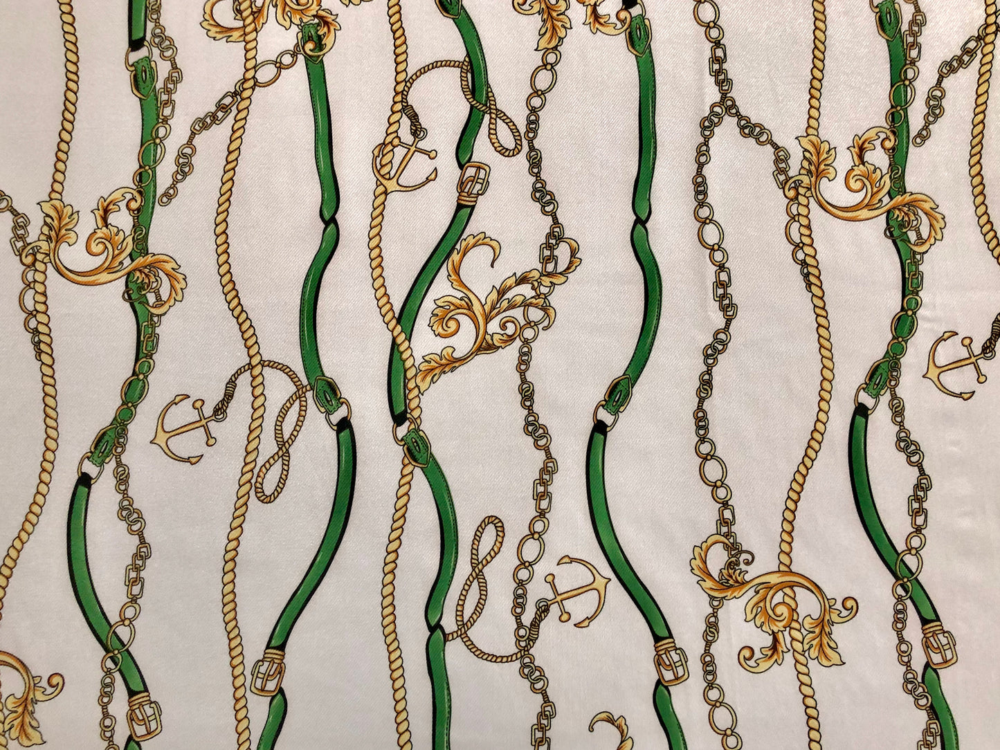 Ivory Green Belt Gold Chain and Anchor Rayon Twill Fabric