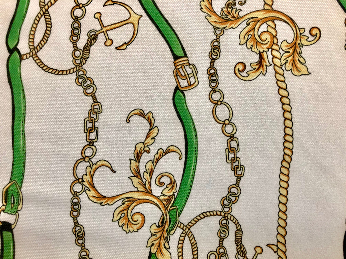 Ivory Green Belt Gold Chain and Anchor Rayon Twill Fabric