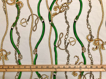 Ivory Green Belt Gold Chain and Anchor Rayon Twill Fabric