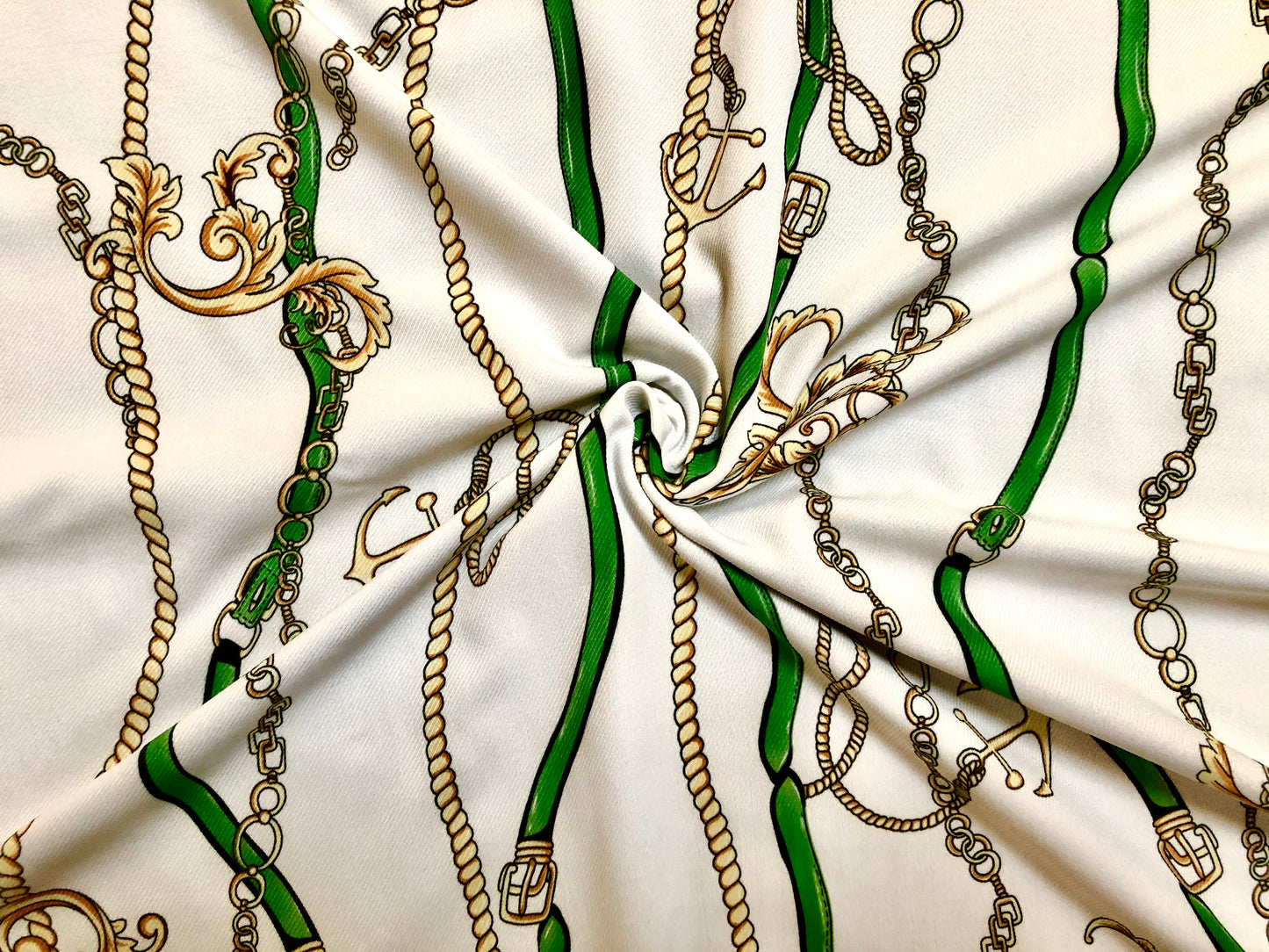 Ivory Green Belt Gold Chain and Anchor Rayon Twill Fabric