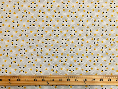 Ivory Yellow 1/4" Sunflowers DTY Double Brushed Eyelet Print Fabric