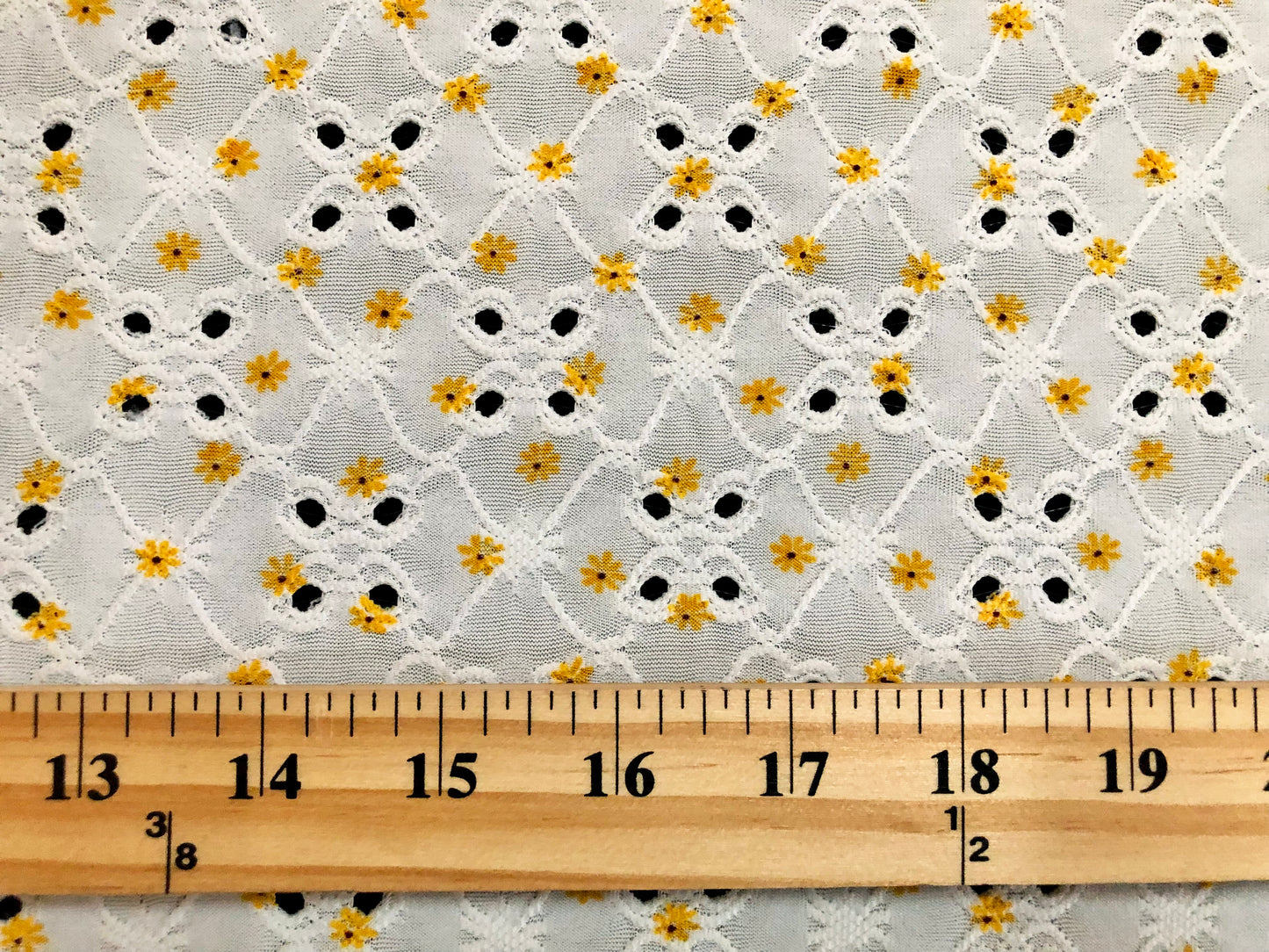 Ivory Yellow 1/4" Sunflowers DTY Double Brushed Eyelet Print Fabric