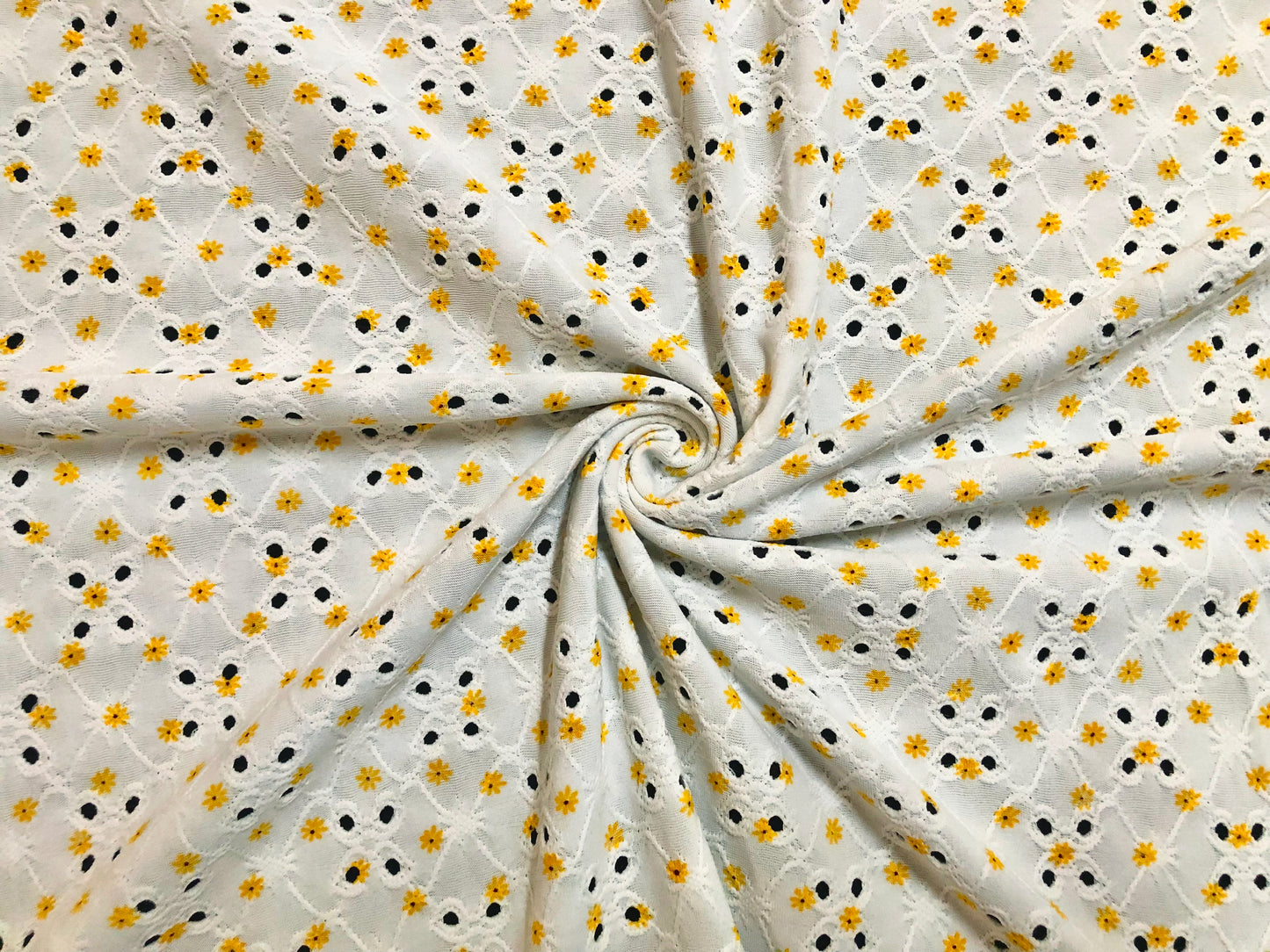 Ivory Yellow 1/4" Sunflowers DTY Double Brushed Eyelet Print Fabric