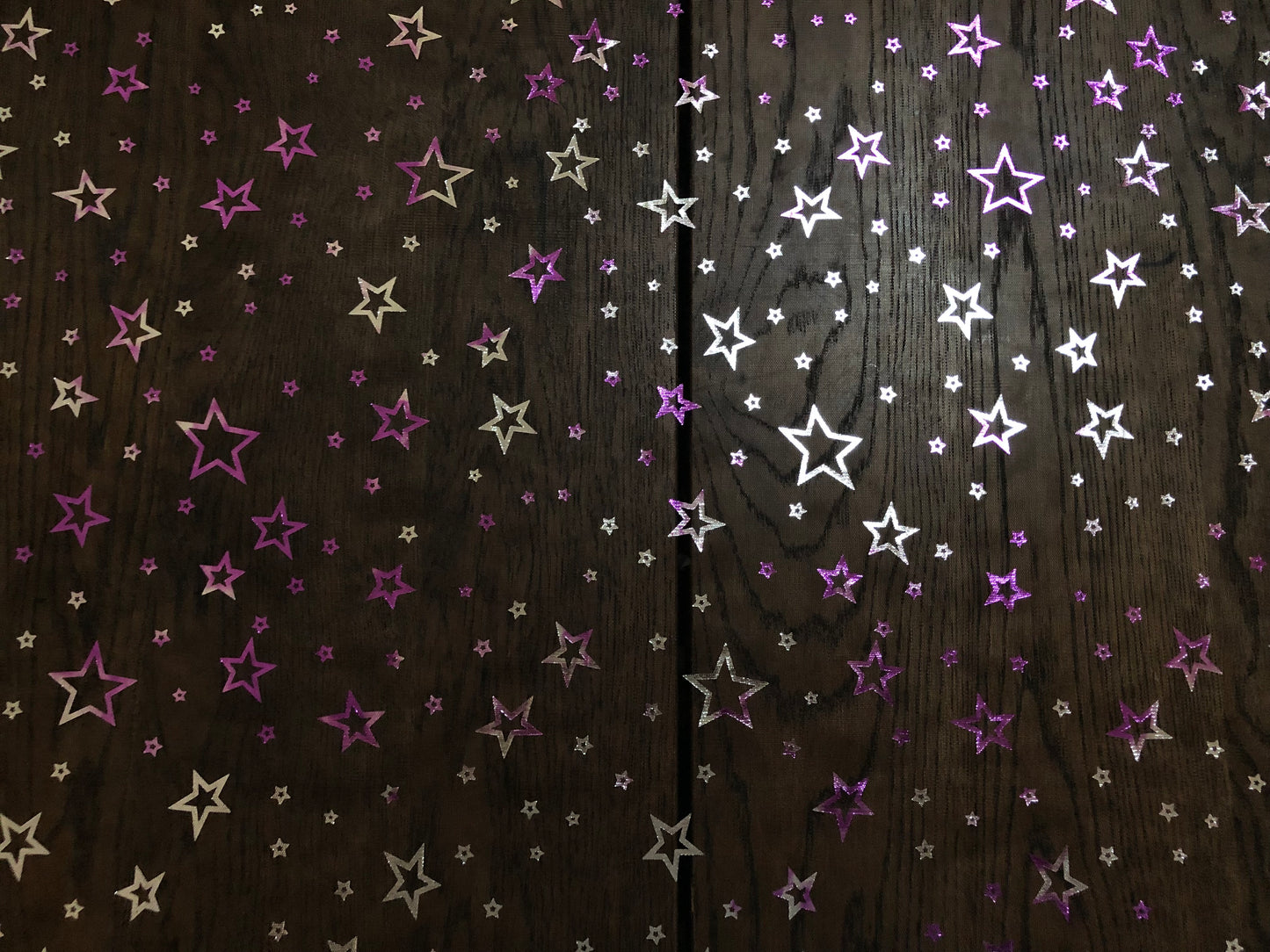 Purple Silver Metallic Stars on Mesh Print Fabric