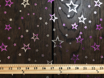 Purple Silver Metallic Stars on Mesh Print Fabric