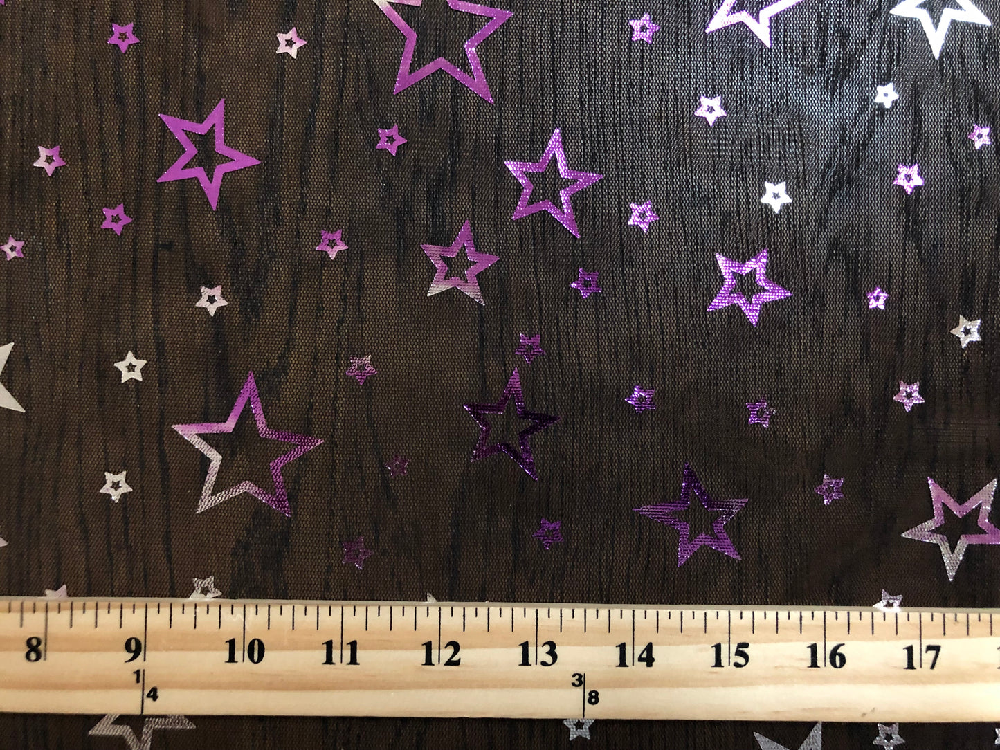 Purple Silver Metallic Stars on Mesh Print Fabric