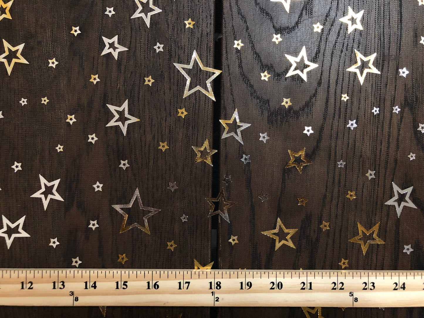 Gold Silver Metallic Stars on Mesh Print Fabric