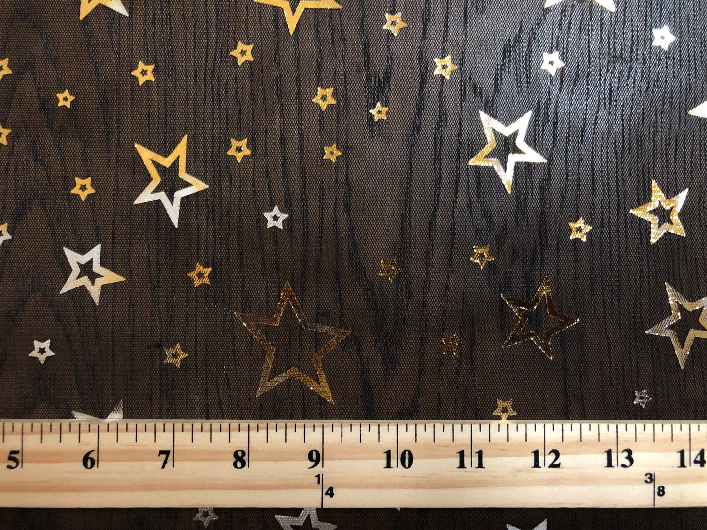 Gold Silver Metallic Stars on Mesh Print Fabric